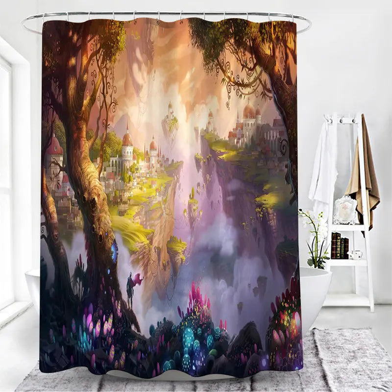 Forest Mystery Fairy Bath Decor Waterproof Polyester Mushroom Flower Shower Curtain