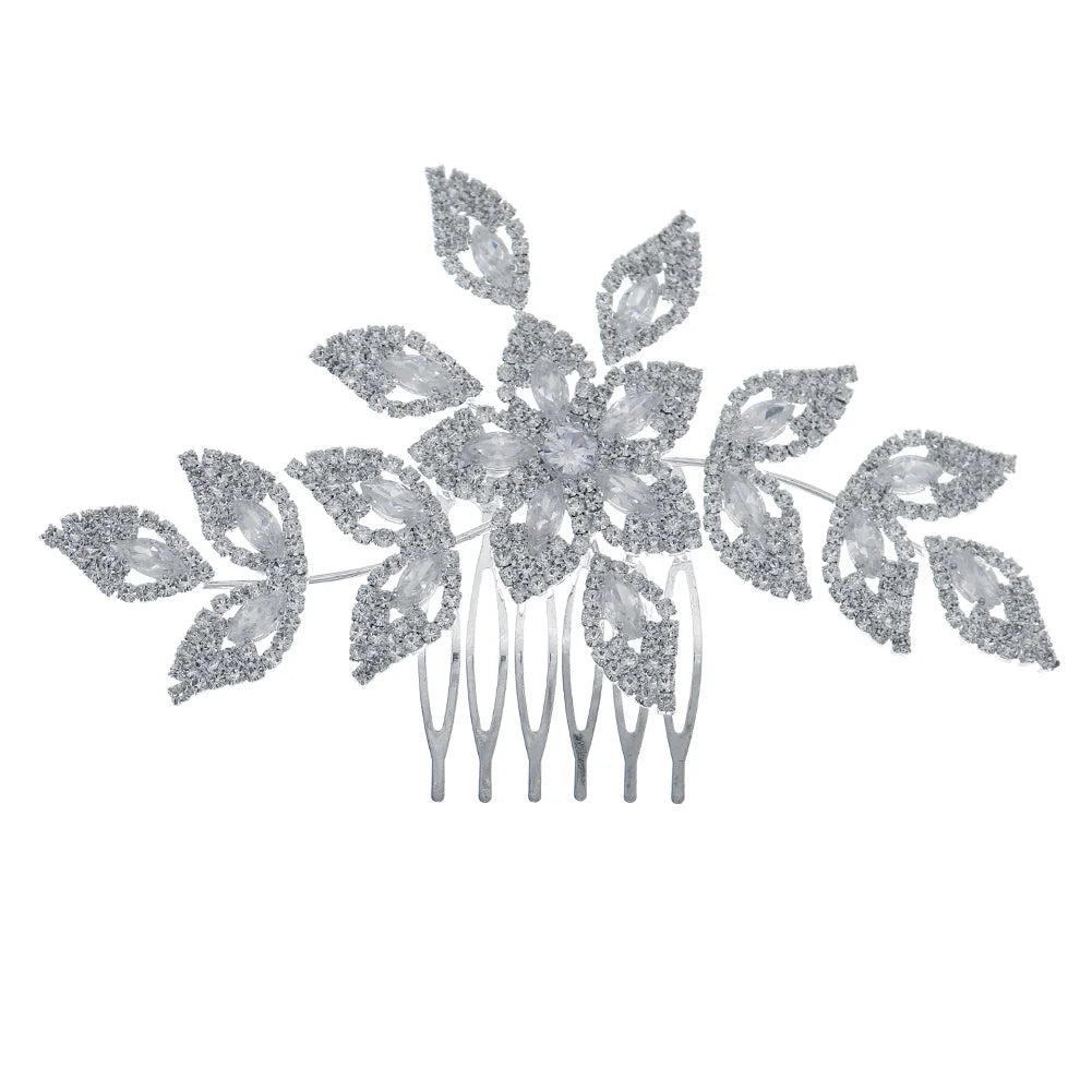 Fashion Women Holiday Party Wedding Rhinestone Alloy Leaf Bridal Hair Comb Accessories Flowers Crystal Comb