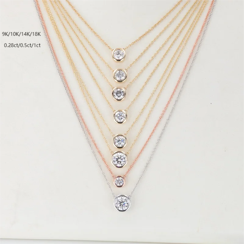 Starsgem 9K/10K/14K/18k White/yellow/rose Gold Necklace With DEF VS 0.28ct/0.5ct/1ct Round Cut Lab Diamond Size 40+5cm