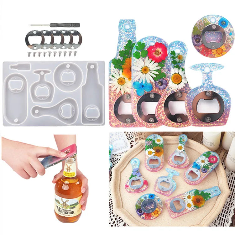 YS Bottle Opener Resin Mold Kit Beer Bottle Opener Epoxy Resin Casting Silicone Mold Diy Handcrafted Products
