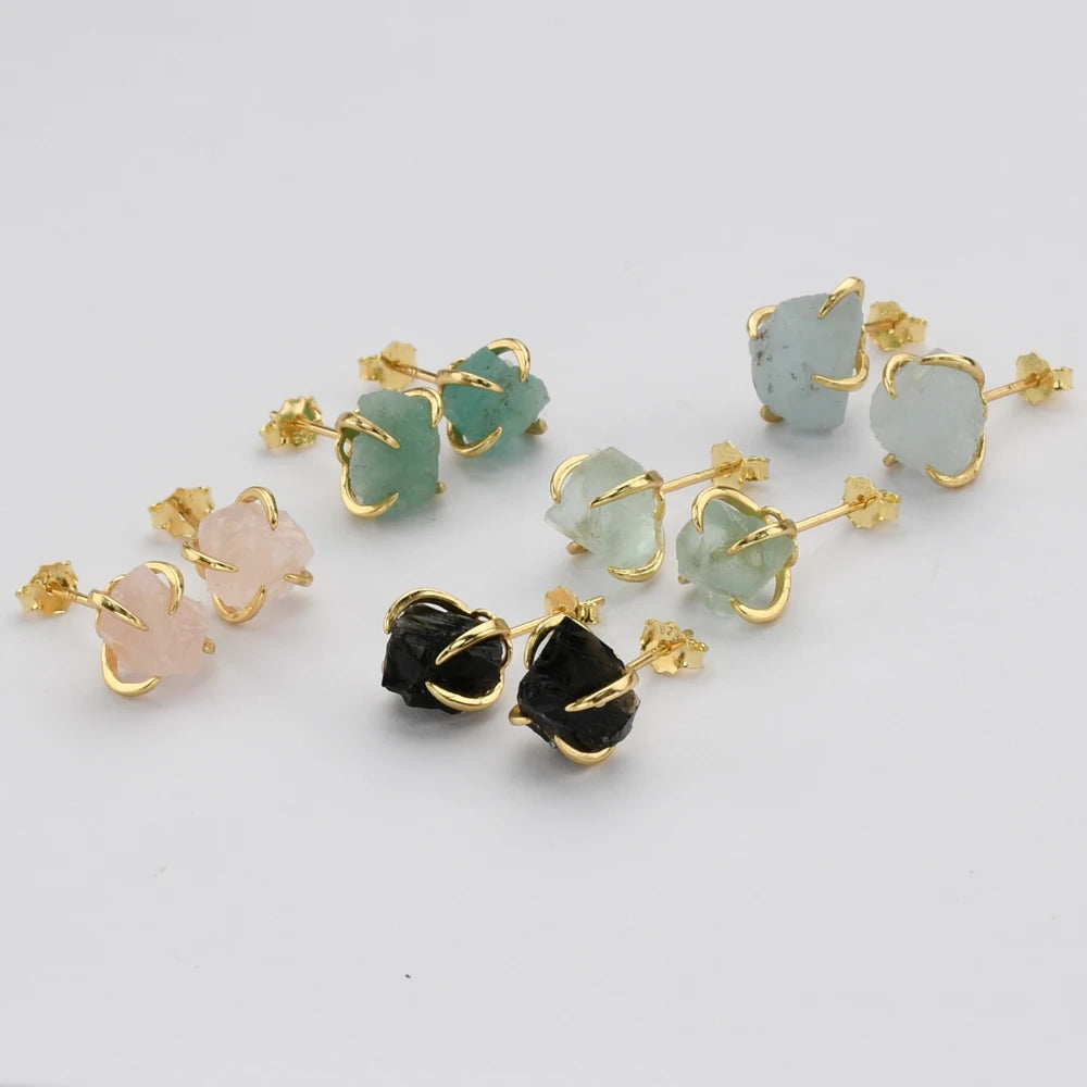 Moonstone Claw Set Sterling Silver Healing Crystal Studs Fine Jewelry Earring  Fashion Jewelry Raw Crystal Earrings