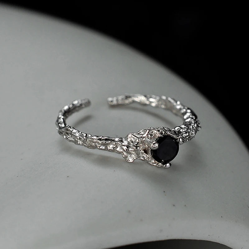ICEBELA Jewelry Korean S925 Pure Silver Zircon Ring Open Burn Wrinkle Texture Diamond Embossed Ring