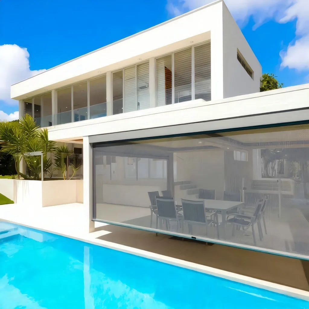 ElectricAutomatic Outdoor Aluminium Waterproof Zip Track Roller Blinds for Outdoor