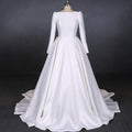 Jancember LSDZ63 Simple Muslim Satin Long Sleeve Bridal Wedding Gowns Dresses