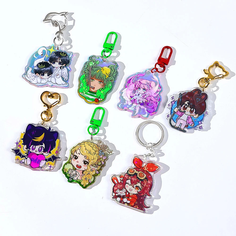 CNAWO MOQ 10pcs Customized Epoxy Acrylic UV Cartoon Anime Keychains DIY Own Design Rainbow Hologram Heart Shape Charm