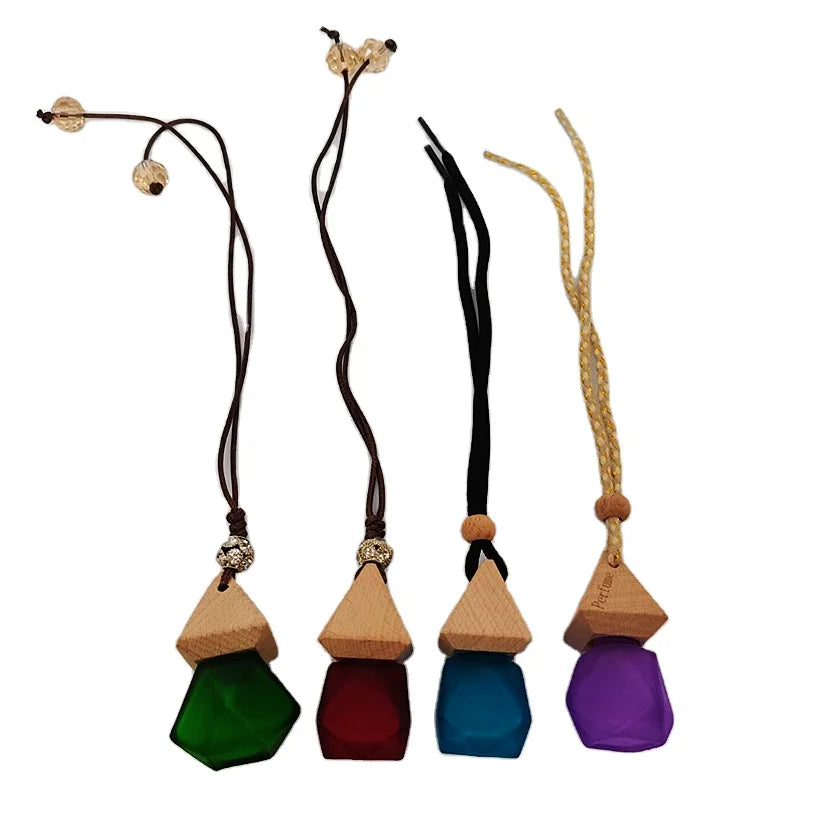 Factory 5ml 8ml Turkey Wooden Cap Car Perfume purple pink Green Hanging Car air Freshener Customized Liquid Bottle Air Bottle