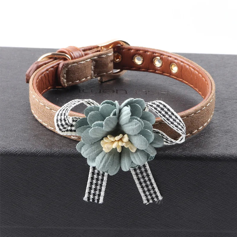 Hellomoon New Design Soft Padded Luxury Solid Pet Dog Collar with Flower