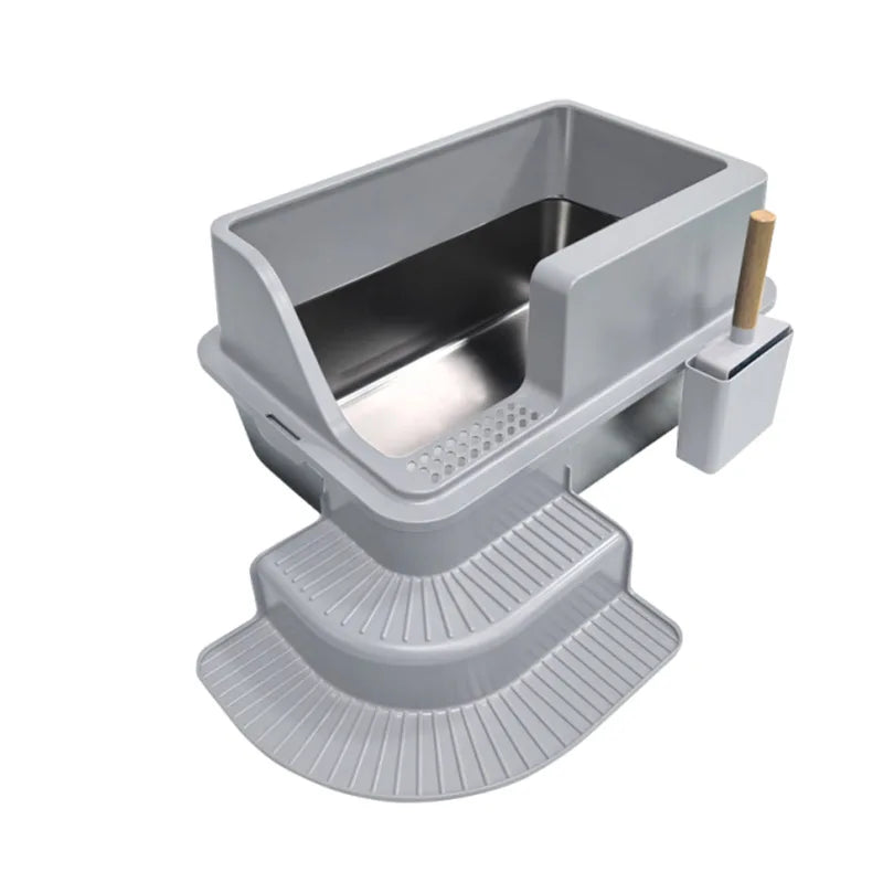 Oversized Stainless Steel Cat Litter Basin Splash-Proof Semi-Closed Stair ABS with Easy Clean PP Delivery Cat Shovel