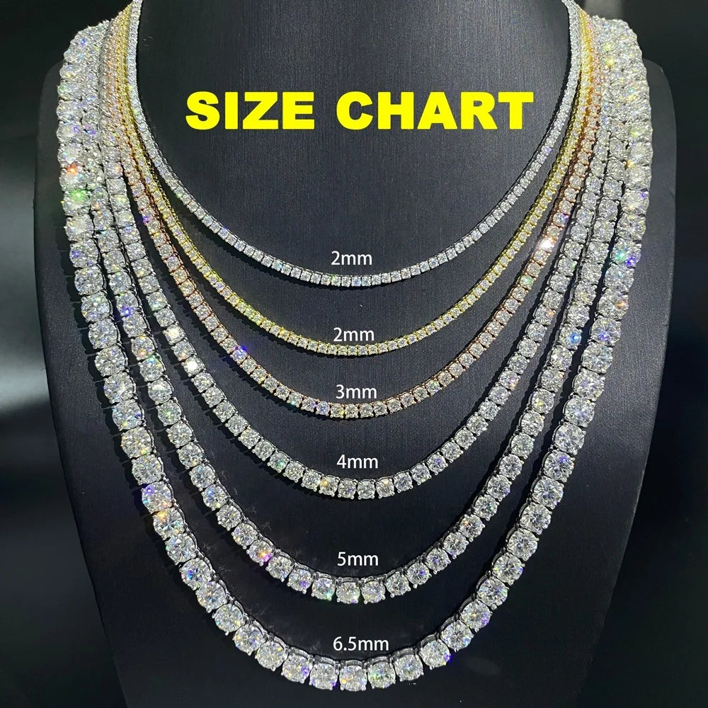 Cheapest Price Hip Hop 925 Sterling Silver 2mm 3mm 4mm 5mm 6.5mm VVS Moissanites Diamond Necklace Moissanite Tennis Chain