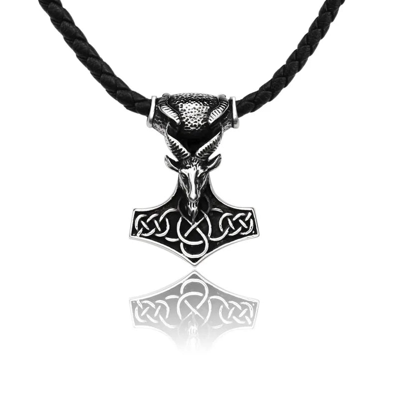 SS8-536P Steel Soldier Vikings Pendant Thor Hammer Talisman Nordic Necklace Stainless Steel Chain Norse Viking Jewelry