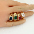 RM1226 Personalized Geometric Rectangle Color Stone Gemstone CZ Diamond Micro Pave Rings Gifts for Women