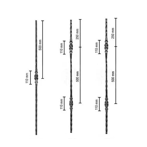 1000mm Hammered Iron Baluster for Staircase Railing Balustrade Balcony Gate Fence Parts