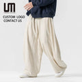 Clearance Sales Cotton Linen Wide Leg Pants Solid Color Elastic Waist Harem Pants Hip Hop Casual Trousers Vintage for Men