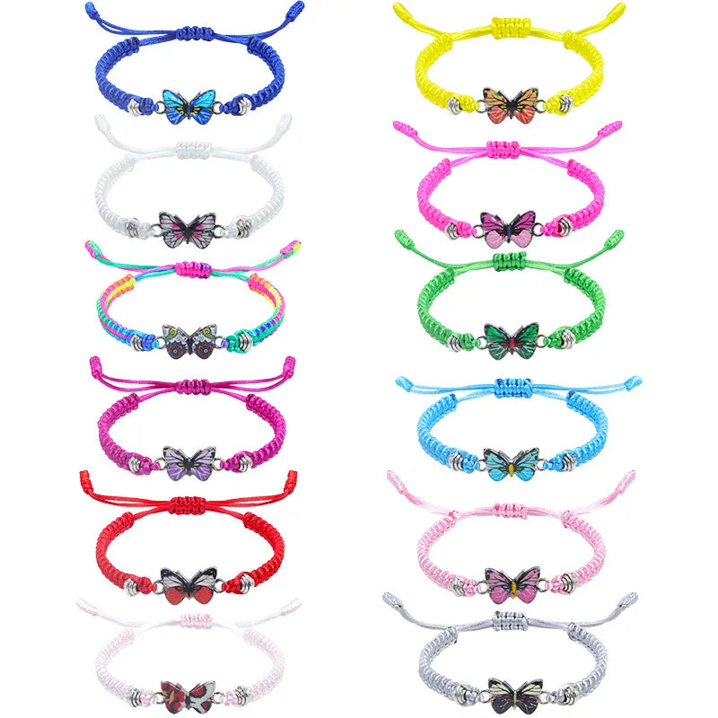 Handmade Adjustable Braided Bracelet for Women Rhinestone Beads Colorful Butterfly Charm Bracelets&Bangles Friendship Gifts