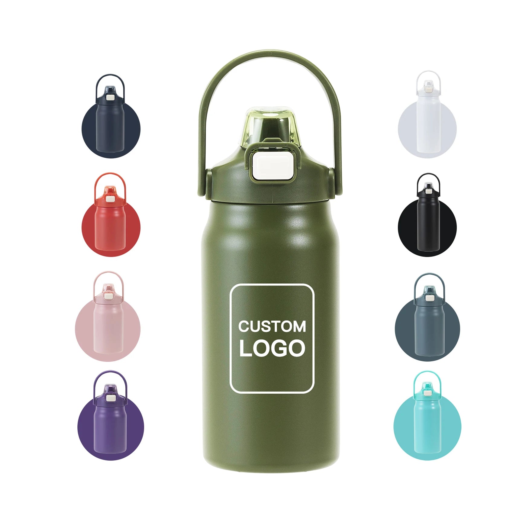 Unisex 1000ml Custom Logo Stainless Steel Insulated Water Bottle  for Travel with Comfortable Kettle Handle and Lid