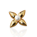DOZM New Natural Pearl Exquisite Brass Shiny Pointed Four-petal Flower Unisex Brooch Women Party Wedding Engagement Jewelry Gift