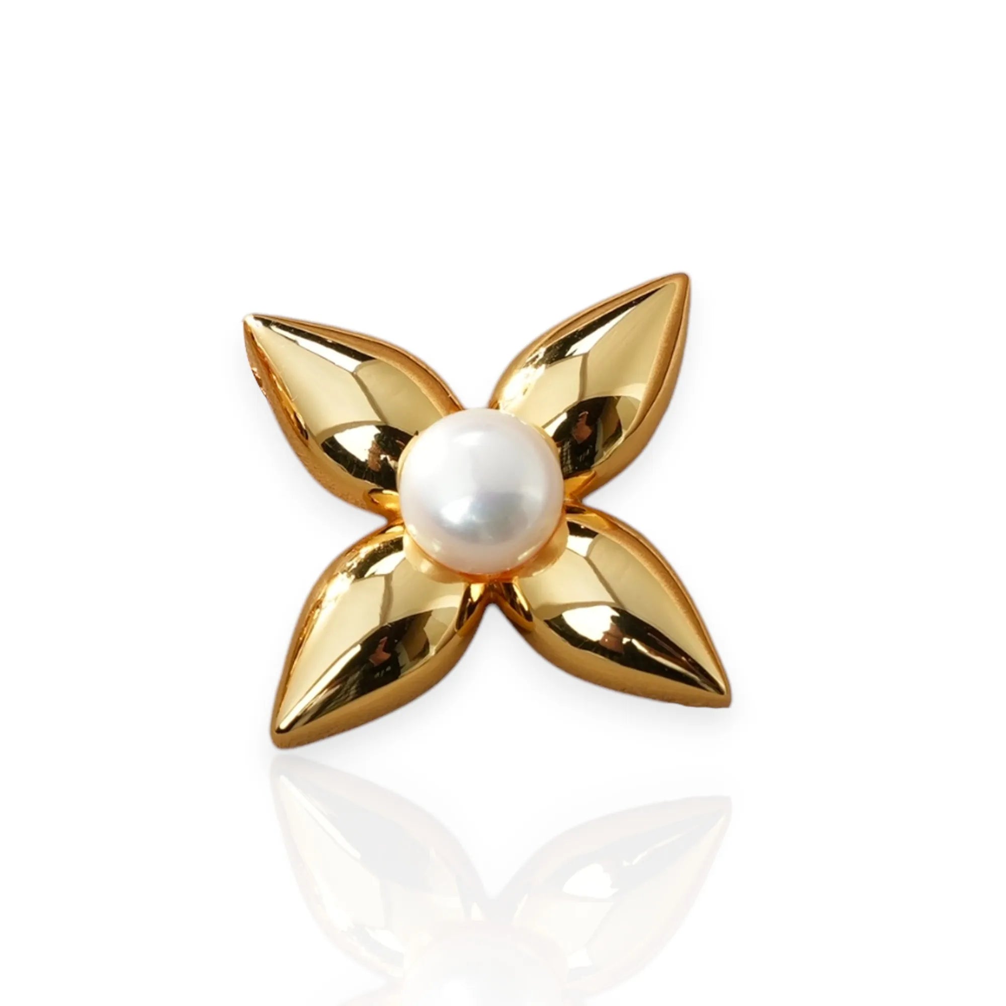 DOZM New Natural Pearl Exquisite Brass Shiny Pointed Four-petal Flower Unisex Brooch Women Party Wedding Engagement Jewelry Gift