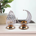 Hot Sale Creative Iron Gold Plated Handmade UV Printed Moon Shaped Candlestick Holder Box Home Decor Christmas Easter Ramadan