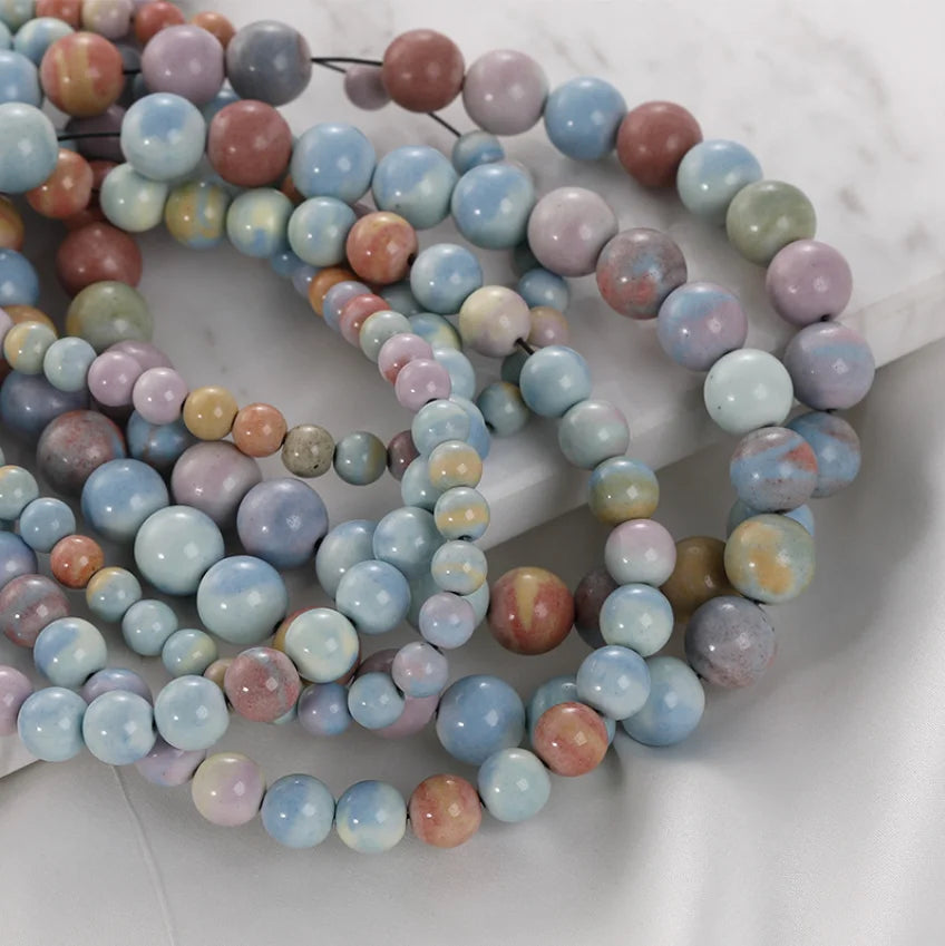 Mongolia Alxa Colorful Rainbow Stone Round Loose Beads Natural Loose Gemstones for Bracelets Jewelry Making