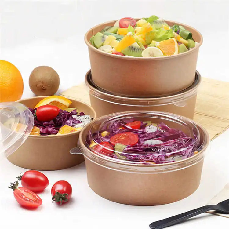 Senang05 Odm Oem Emballages Alimentaires Round Brown Eco-friendly Take Away Fast Packaging Kraft Paper Salad Bowl