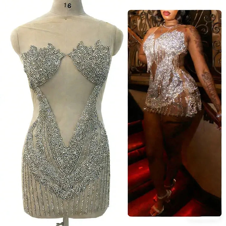 WDP-454 Keering in Stock Corset Carnival Costume Accessories Handmade Crystal Beaded Rhinestone Bodice Applique Sew