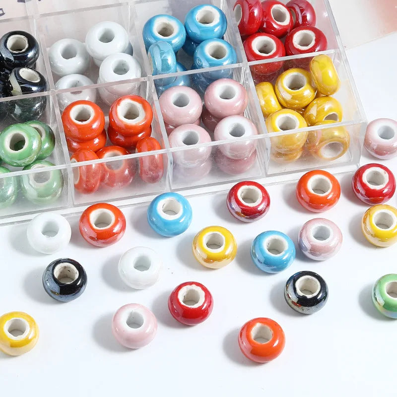 New Arrival  9*15 mm Colorful Ceramic Clay Beads Handmade Flat Round Loose Beaded Charm for DIY Jewelry Making Accessories