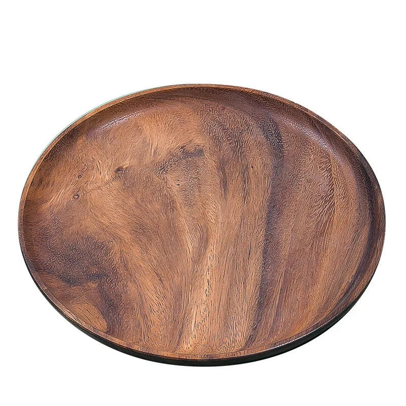 Customized Solid Acacia Wood Eco-Friendly Color Enamel Disposable American Style Food Plate Sets Dishes Trays Floral Pattern