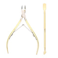 FOCSTAR 2-in-1 Gold Stainless Steel Nail Cuticle Nipper Pusher Set Nail Art Kit with PE Bag Fingers Custom Logo Model BT6015