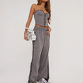 Wholesale Casual High Waist Lace up Detailing Stretch Wide Leg for Women