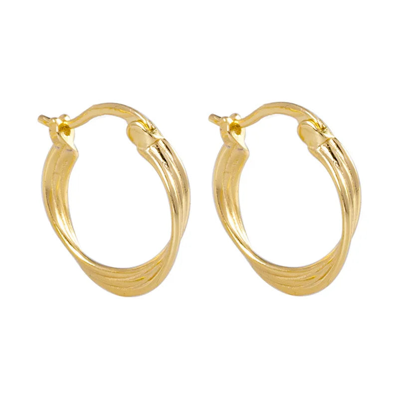 Fine Jewelry 925 Sterling Silver Statement Earrings Geometric U Shape Twist Wave Line Gold Plated Hoop Earrings Women