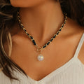 2025 New Style Braided Leather Chain Clavicle Pearl Pendant Necklace Versatile OT Buckle Trendy Jewelry Alloy Main for Wholesale