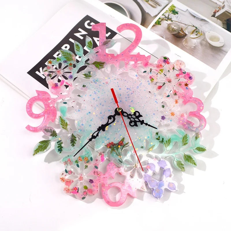 New Number Clock Silicone Mold Flower Wall Clock Resin Mold