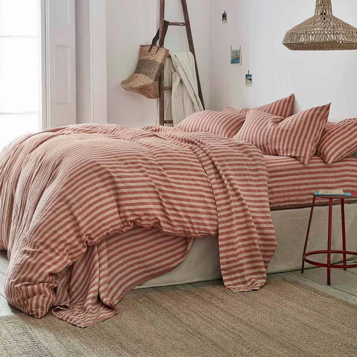 OEKO-TEX Organic Cotton Linen Duvet Cover Digital Print Luxury Bedding with Stripe Striped Linen Blend Duvet Cover  Breathable