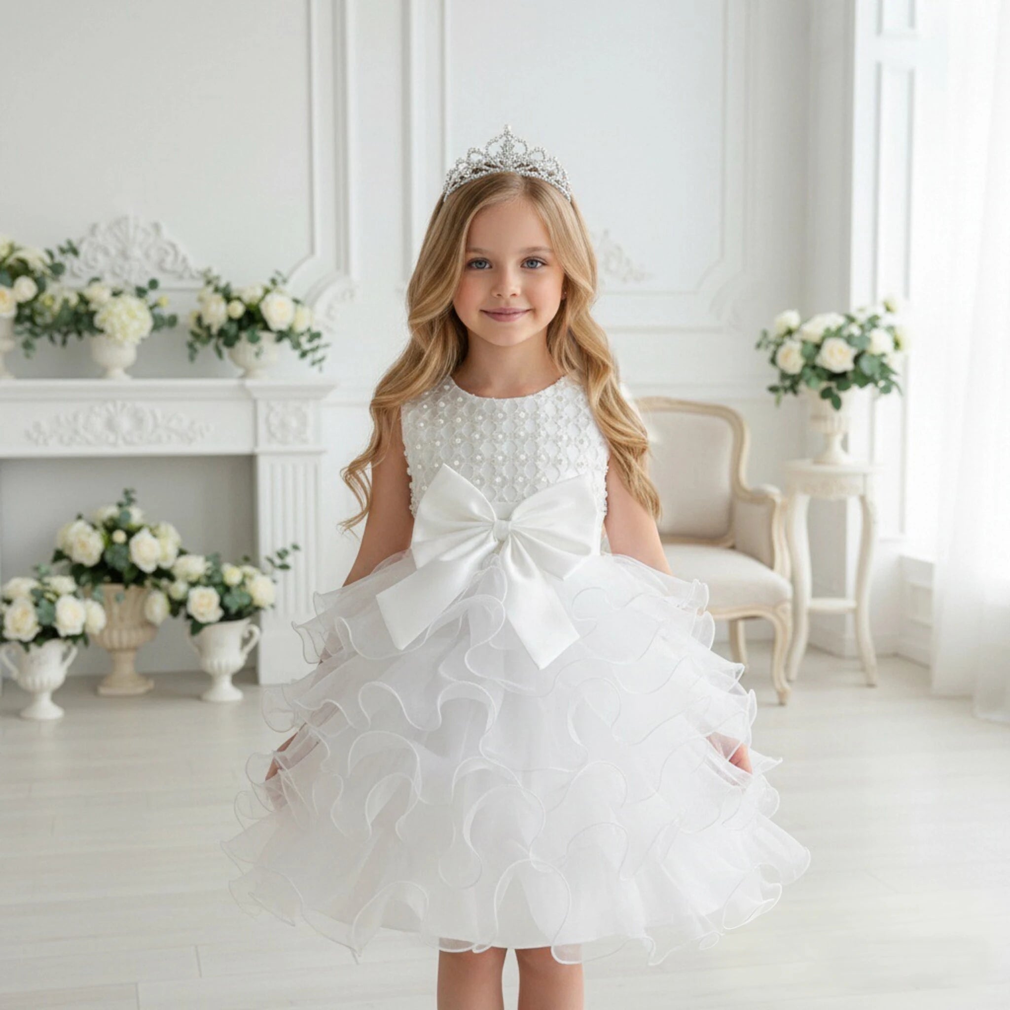 Western Style pink Girl Party Dresses 1-year-old Cute Baby Girl Birthday Party Dress Fluffy Mesh Kid Girl Summer Dress with Bow