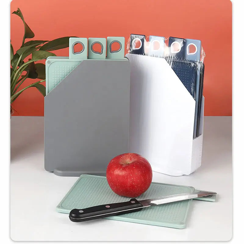 4 PCS Cutting Board Non Slip Plastic Chopping Board Set with Storage Stand Reversible Cutting Boards for Kitchen