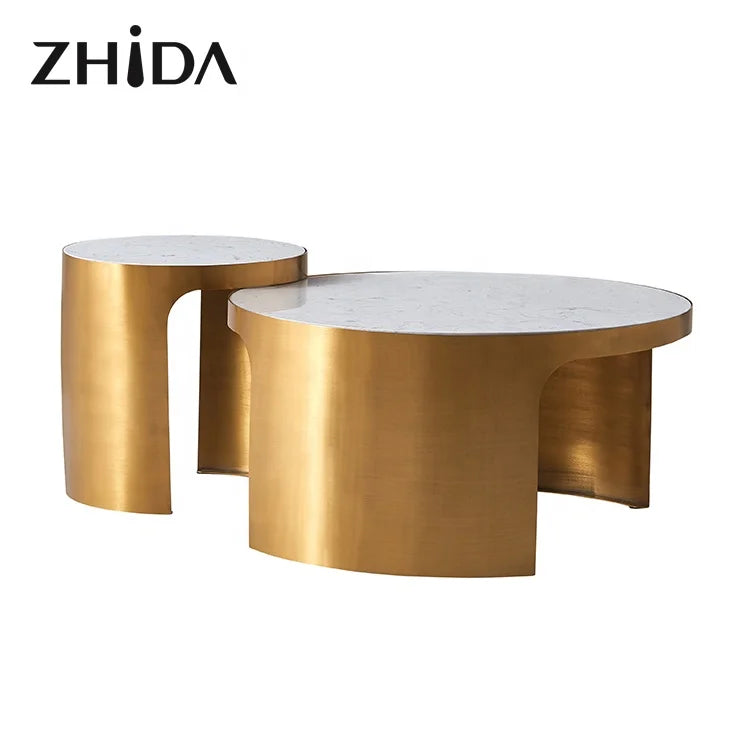 Zhida Wholesale Light Luxury Italian Style Modern Living Room Stainless Steel Artificial Marble Nesting Coffee Table 5-8 Year