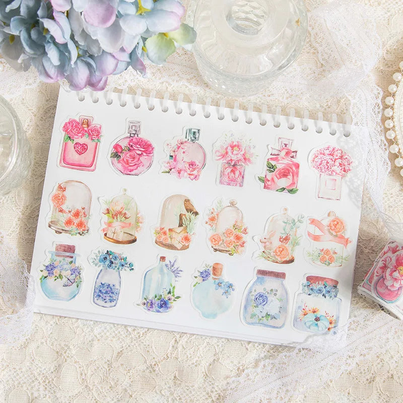 50Pieces/Roll Tape Aquarian Flower Diary Sticker Series Watercolor Bottle Plant Collage Material Base Paper 6 Models