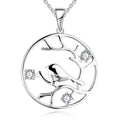 925 Sterling Silver Spring Bird and Tree Leaf Leaves Pendant Charm Necklace Custom Jewelry for Friend
