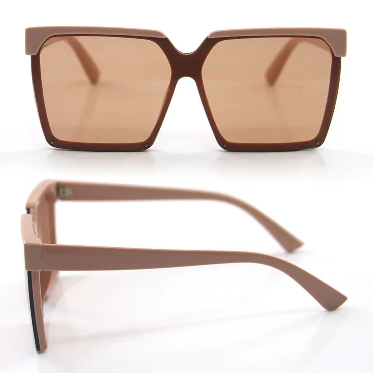 Coffee Retro Oversized Sunglasses for Women Square Cheap Eyeglasses Frames with Gradient Lenses PC Material