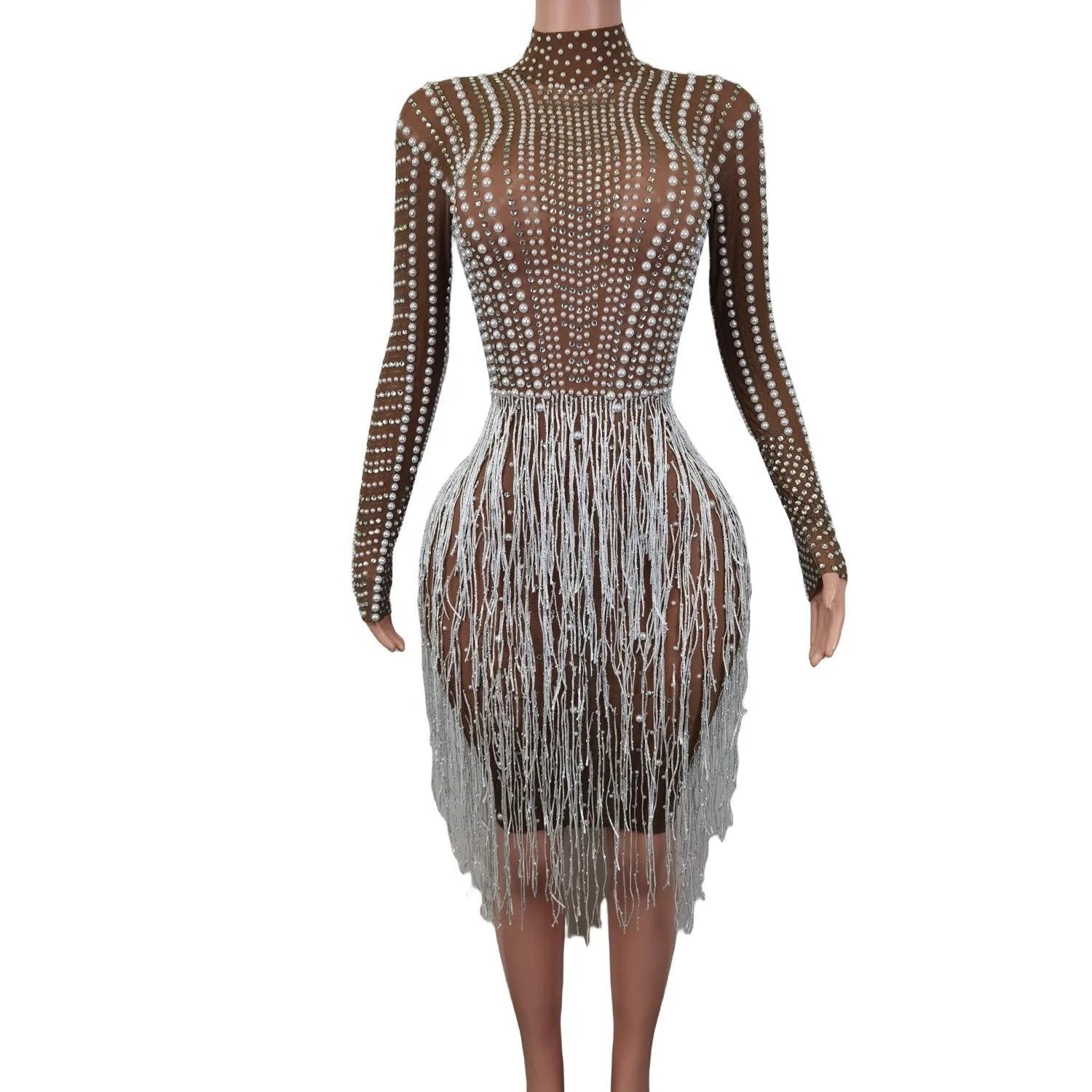 Vestido Pearls Sequin Birthday Cocktail Dress Banquet Prom Sheath Dress Big Size Women Sexy Fringes Diamond Party Evening Dress