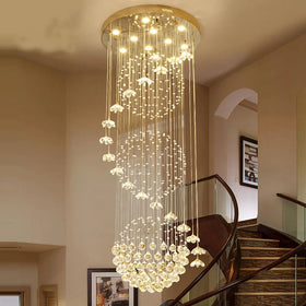 Large Long Staircase Lighting LED Ball Pendant Lamp Raindrop Spiral Crystal Chain Chandelier for Hotel and Home
