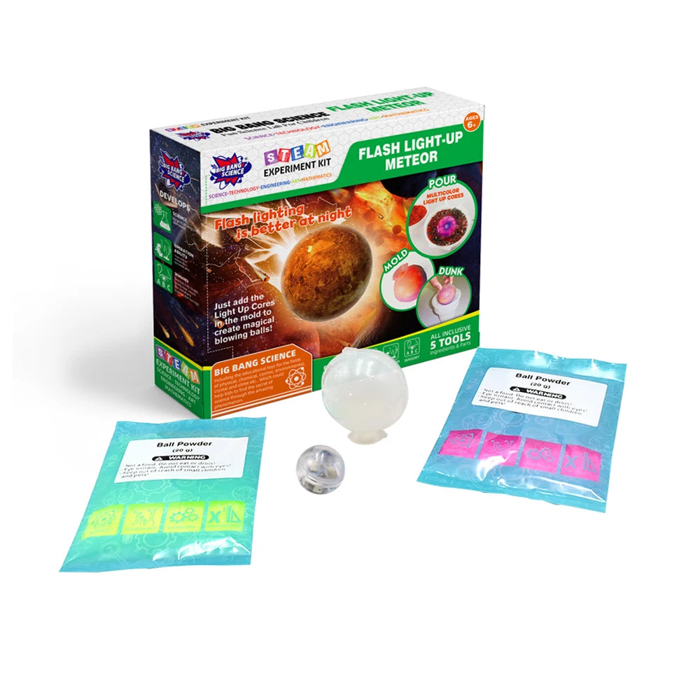 For Eco-friendly Flashing Light-Up Meteor Ball DIY Bounce Ball Toys Stem Physics Experiment Kit for Kids