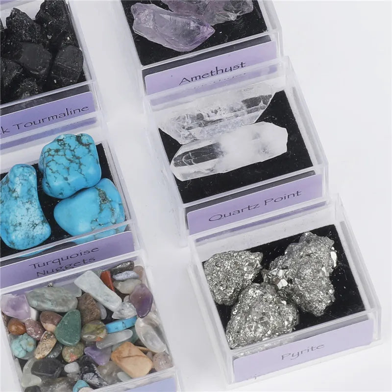 Customized logo 7 Chakra Stone Spiritual Meditation Crystal  Rock Geode Crystal Point Box Set Healing Balance Stone for Gift