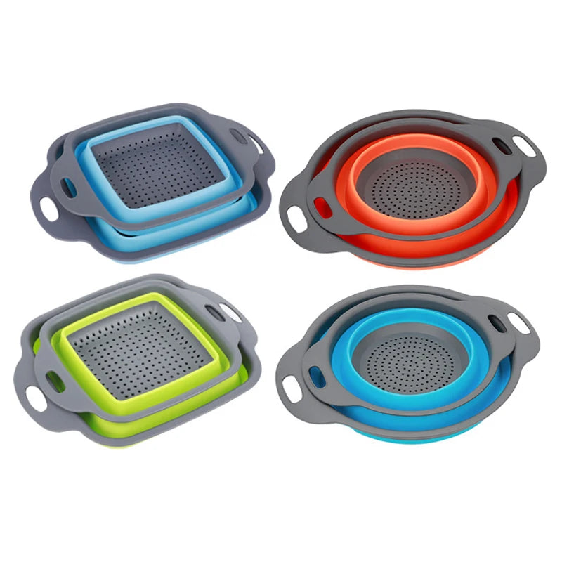 Collapsible Colander Set Plastic Eco-Friendly Food Folding Strainers Bowl Vegetables Fruit Adjustable Kitchen Tool Hopper Filter