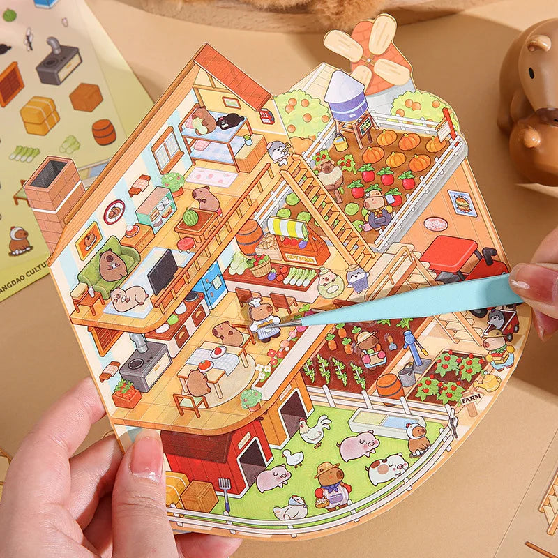 3 Stickers Per Package Kapi Bara Box Family Series Creative Cartoon Cute Handbook Landscaping Stickers