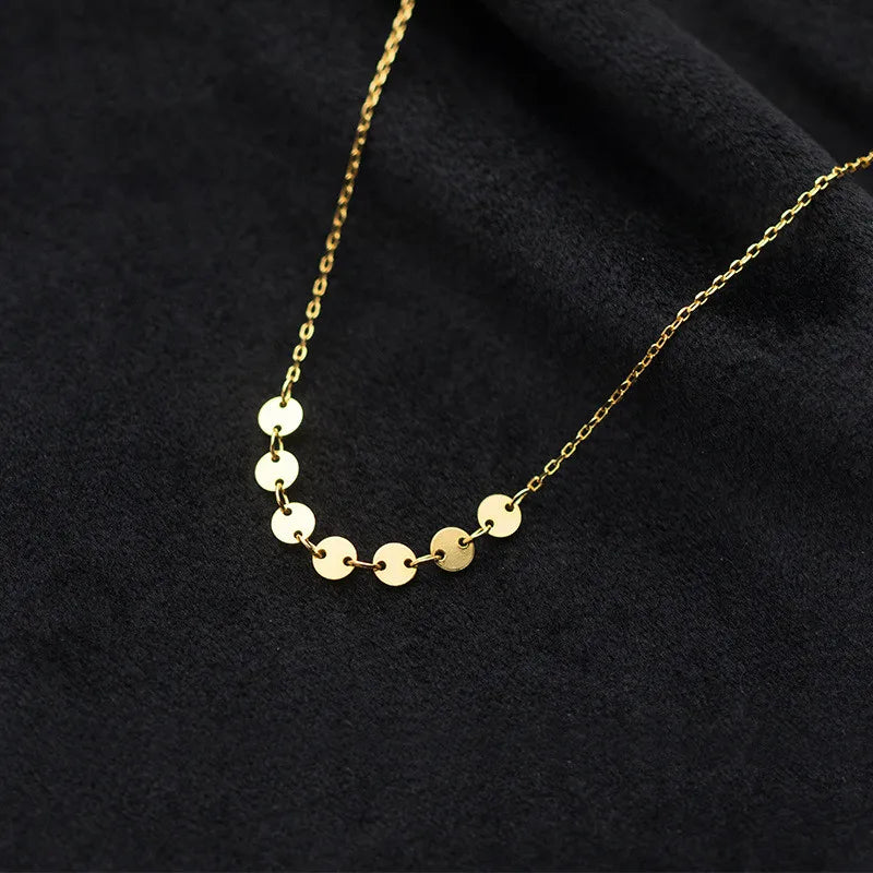 Fashion Minimalist Jewelry 925 Sterling Silver Geometric Simple Plain Round Disc Gold Plated Choker Necklaces for Women