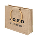 Customized Round Bamboo Handle Burlap Bag Designed Eco Jute Beach Shop Bag Promotional Natural Gift Bag with Logo