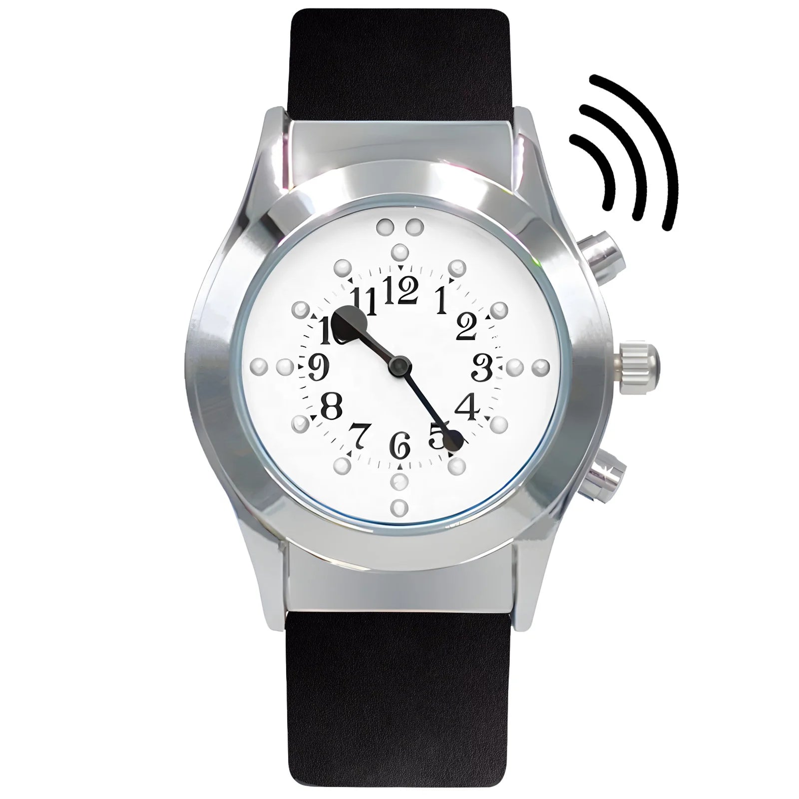 Ladies Silver Case With White Talking Dial  Tactile Braille Watch for Blind People or the Elderly