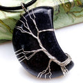 HZ Arrival Black Obsidian Quartz Stone Tree of Life Handmade Wire Wrap Moon Shape Crystal Pendant Necklaces Jewelry