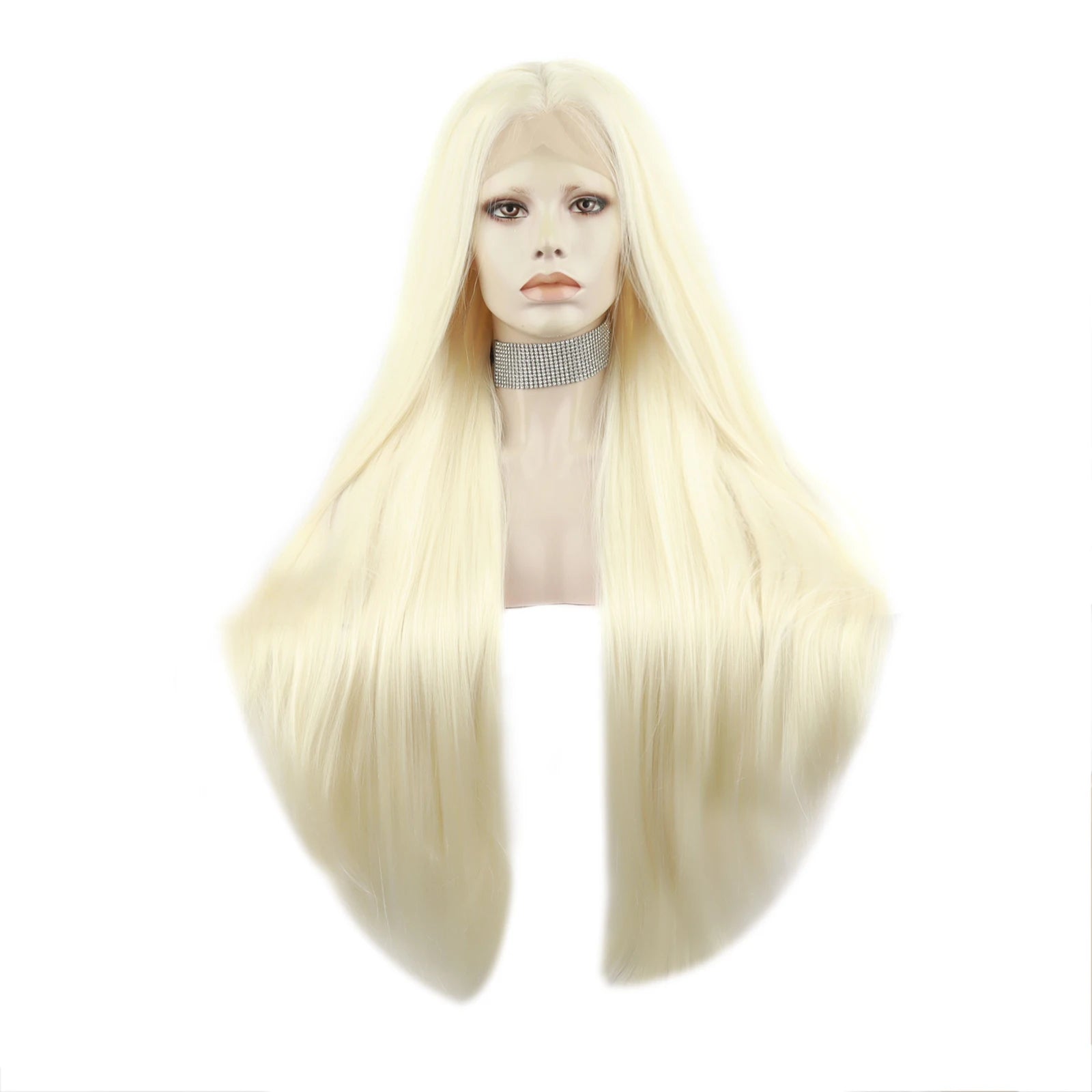 Celebrity Wig  30inch Straight WHITE BLONDE Natural Color Daily Life Wearing Futura Henlon Matte Fiber Synthetic Lace Front Wigs